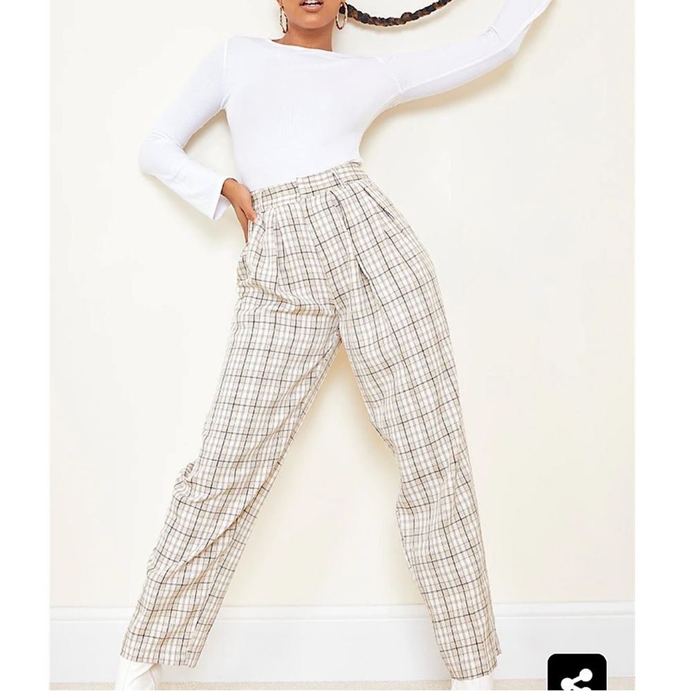 Stone Check Woven High Waisted Balloon Leg Pants